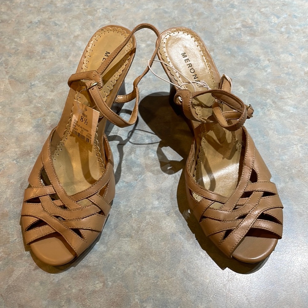 Merona tan wedge heel sandals (sz 8 1/2)